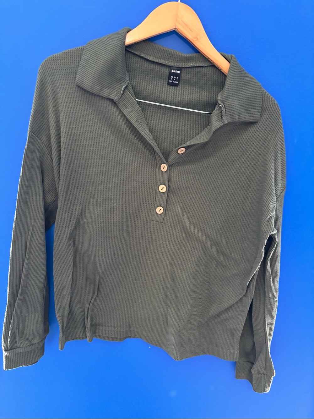 {SHEIN} Olive Green Waffle-Knit Polo Top women's size M